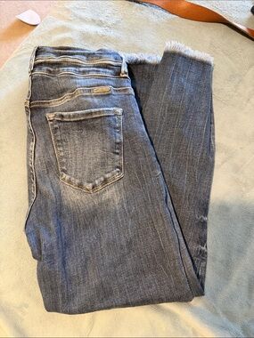 KanCan Straight Leg Jeans with Frayed Hem - Blue Wash